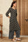 Black Geometric Printed V-Neck Rayon Crepe Kurta With Sequin Detailing