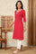 Red Striped Yarn-Dyed Embroidered Straight Cotton Kurta