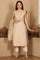Beige Jacquard Sleeveless Embellished Kurta, Pants And Dupatta Set