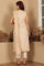 Beige Jacquard Sleeveless Embellished Kurta, Pants And Dupatta Set