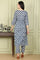 Blue Floral Printed Cotton Blend Straight Kurta And Pants Co-Ord Set