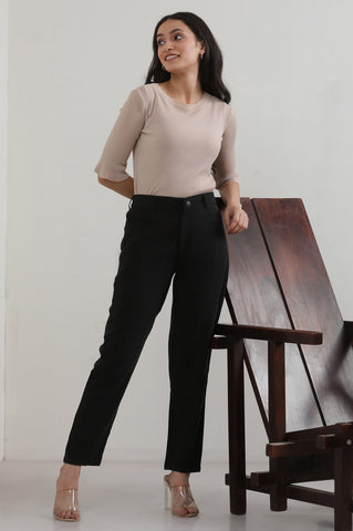 Black Solid Rayon Trousers