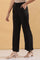 Black Solid Straight Fit Rayon Pants With Button And Zip Closure