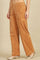 Brown Solid Straight Fit Cotton Pants With Elasticated Waist