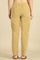 Beige Solid Cotton Blend Straight Pants