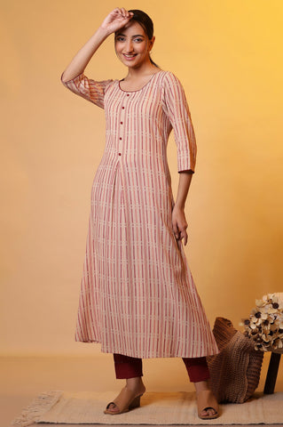 Almond Beige Stripe Flared Kurta