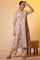 Beige Printed Sleeveless Kurta, Floral Gilet and Trouser Set