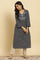 Blue Printed Cotton Kurta With Dori Embroidery