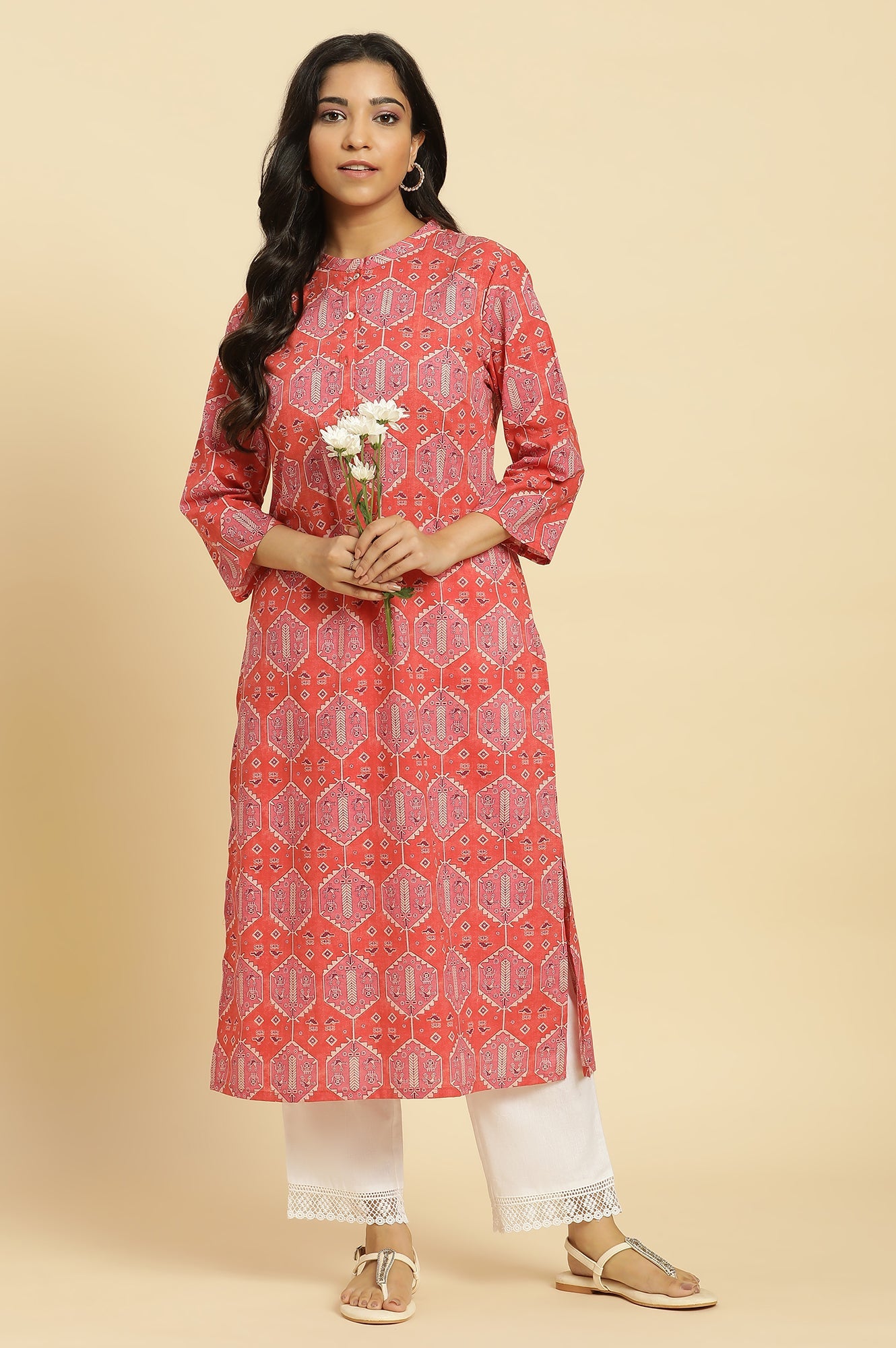 Red Geometric Printed Casual Kurta