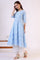 Light Blue Floral Printed Pure Cotton Anarkali Kurta and Straight Pants Set