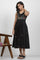 Black Cotton Sleeveless Dress With Embroidery