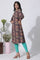 Dark Brown Floral Printed Straight Kurta