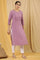 Purple Cotton Textured Embroidered Kurta