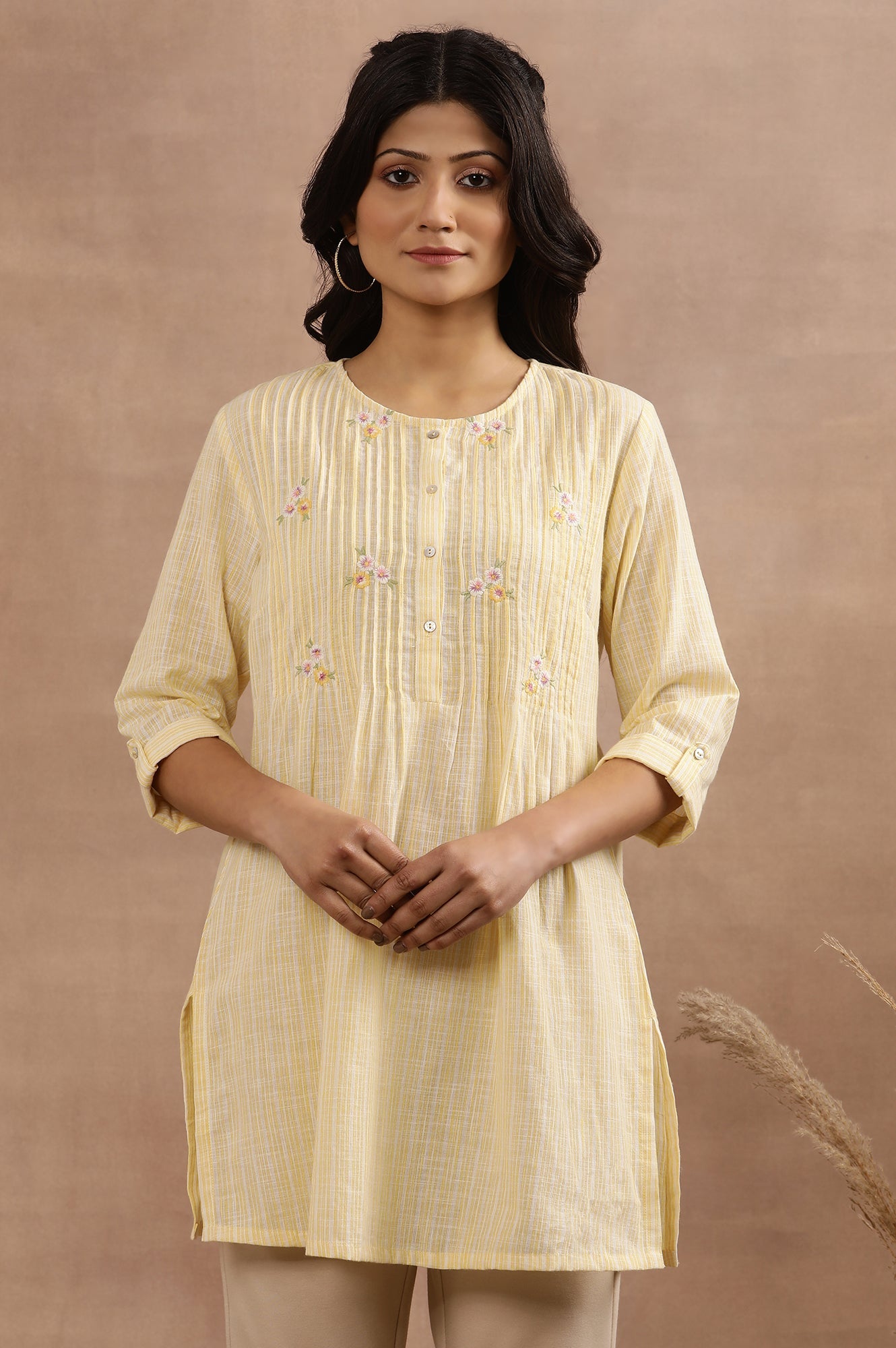 Yellow Cotton Embroidered Tunic