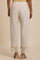 White Cotton Pants With Embroidered Mesh Hemline