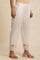 White Cotton Pants With Embroidered Mesh Hemline