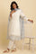 White Cotton Textured Kurta, Pants And Dupatta Set