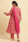 Pink Floral Printed A-Line Kurta, Pants And Dupatta Set