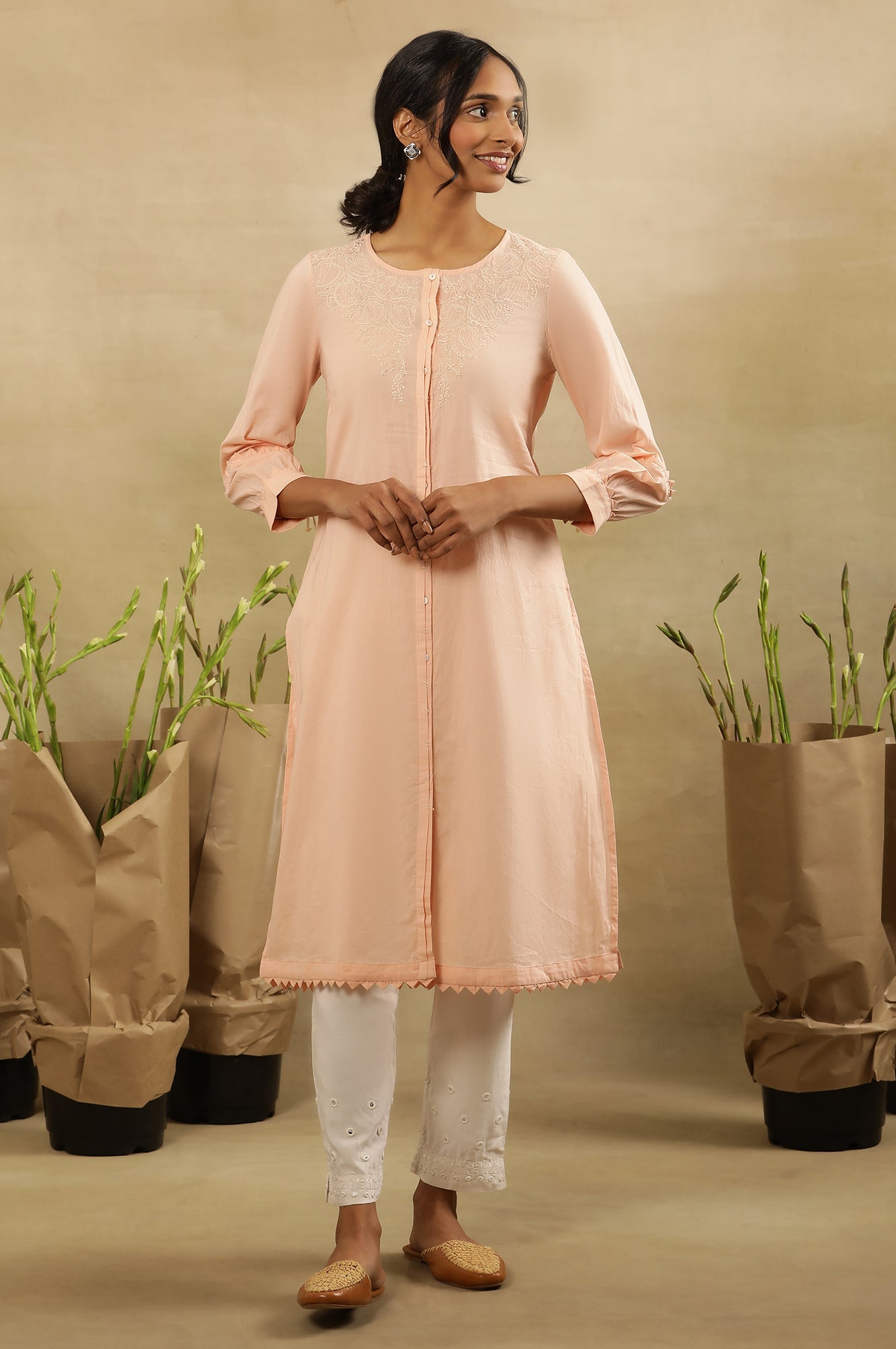 Pink Chikankari Cotton Kurta