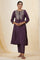 Purple Jacquard Yoke Flared Kurta With Neck Tie-Up