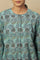 Aqua Blue Block Print Top With Gathered Sleeves