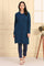 Blue Self Design Straight Winter Long Sweater