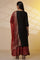 Black Zari Embroidered Straight Kurta, Red Printed Skirt and Dupatta Set