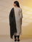 Beige Yarn-Dyed Striped Crinkled Kurta, Tights and Dupatta Set