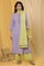 Voilet Embroidered A-Line Kurta, Pants And Dupatta Set