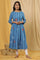 Blue Box Pleats Printed Kurta And Tights Set