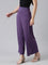 Women Solid Purple Viscose Mid Rise Knit Palazzos