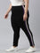 Women Black Knit Cotton Side Stripe Active Leggings