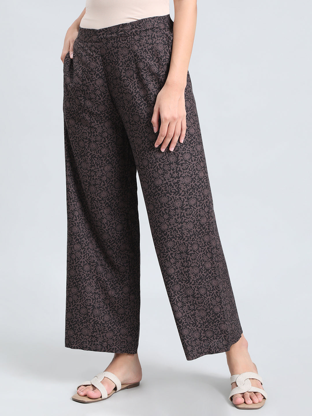 Black Woven Viscose Printed Palazzo