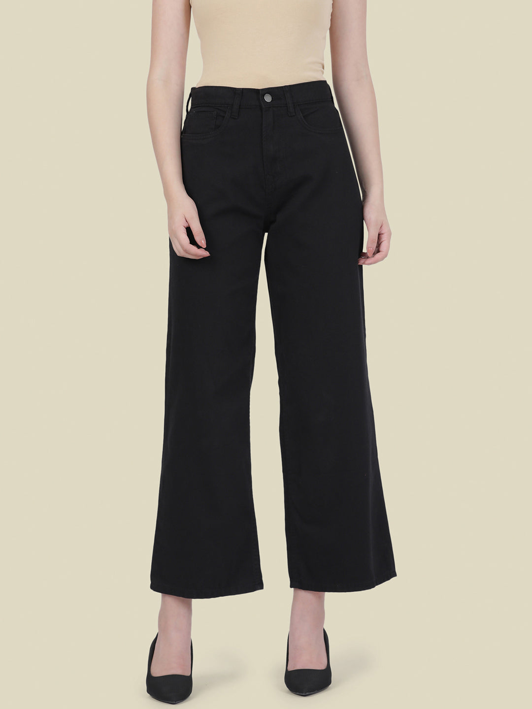 Black Twill Wide Pants