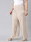 Women Solid Beige Mid Rise Ribbed Palazzos