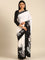 Black & white satin printed saree with hand embroidery & ready made blouse