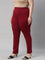 Women Solid Maroon Cotton Mid Rise Kurti Pants