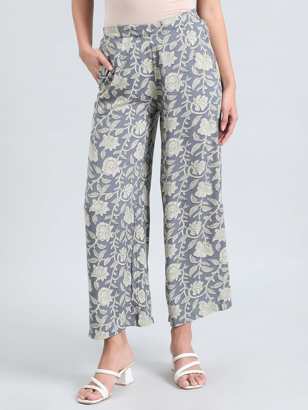 Blue Woven Viscose Printed Palazzo