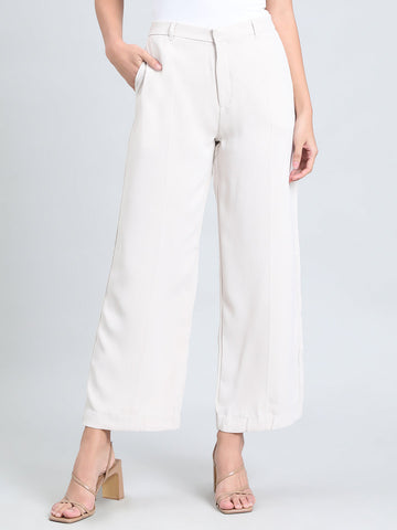 Cream Crepe Wide Trouser