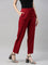 Women Solid Bright Red Viscose Mid Rise Casual Pants