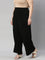 Women Solid Black Viscose Mid Rise Knit Palazzos