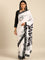 Black & white satin printed saree with hand embroidery & ready made blouse
