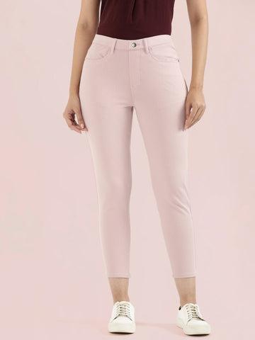 Baby Pink Cotton Poly Stretch Cropped Colored Jeggings