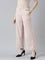 Women Solid Baby Pink High Rise Crepe Wide Pant