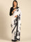 Black & white satin printed saree with hand embroidery & ready made blouse