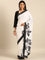 Black & white satin printed saree with hand embroidery & ready made blouse