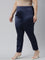 Women Solid Navy Mid Rise Shiny Pants