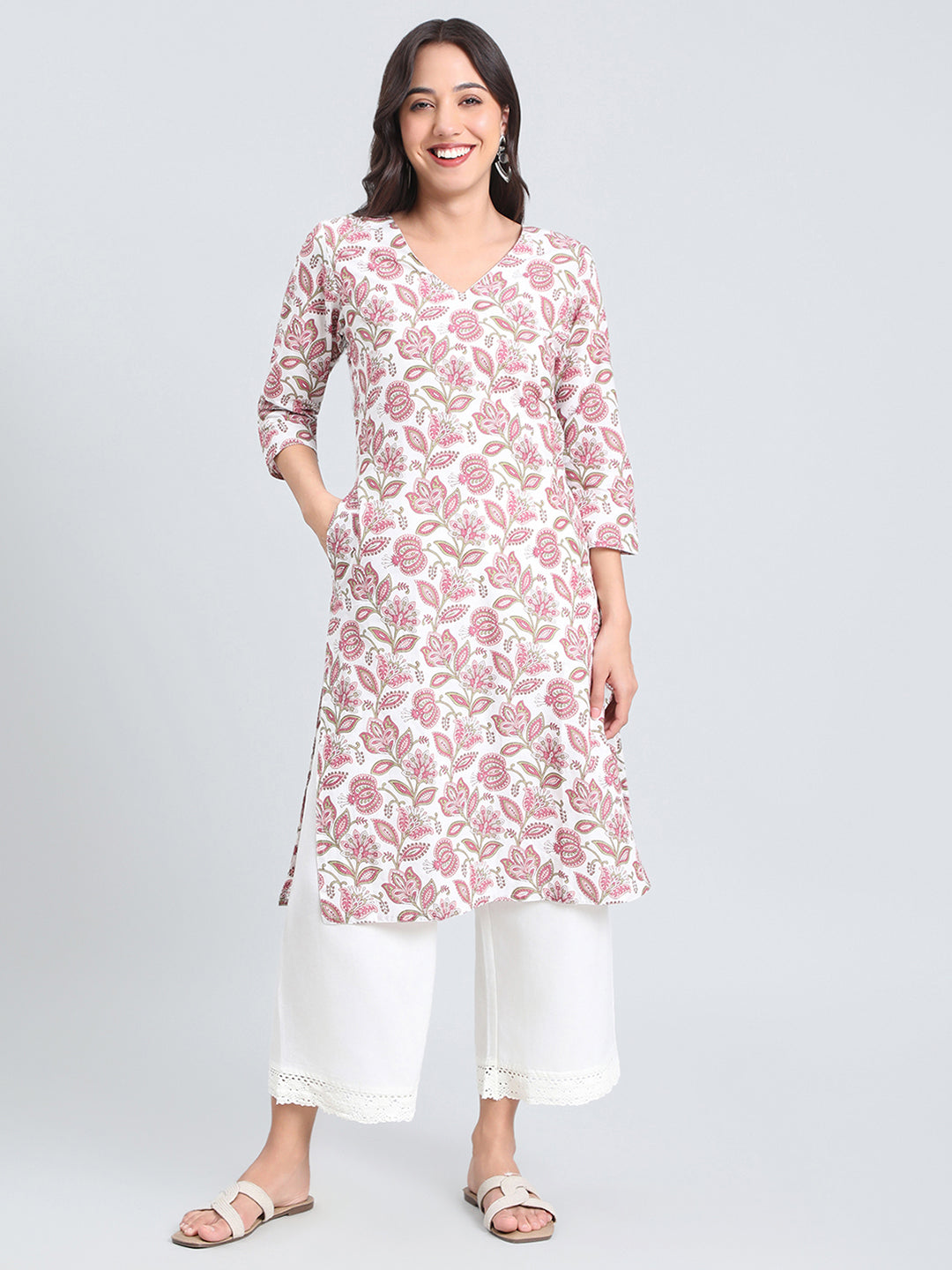 Cotton Jaipur Floral Print Straight Kurta