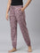 Women Printed Purple Cotton Knit Mid Rise Lounge Pants