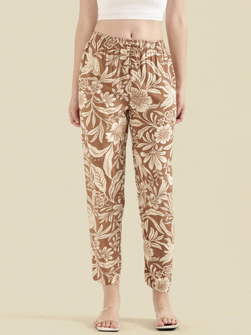 Brown Woven Viscose Printed Lounge Pants